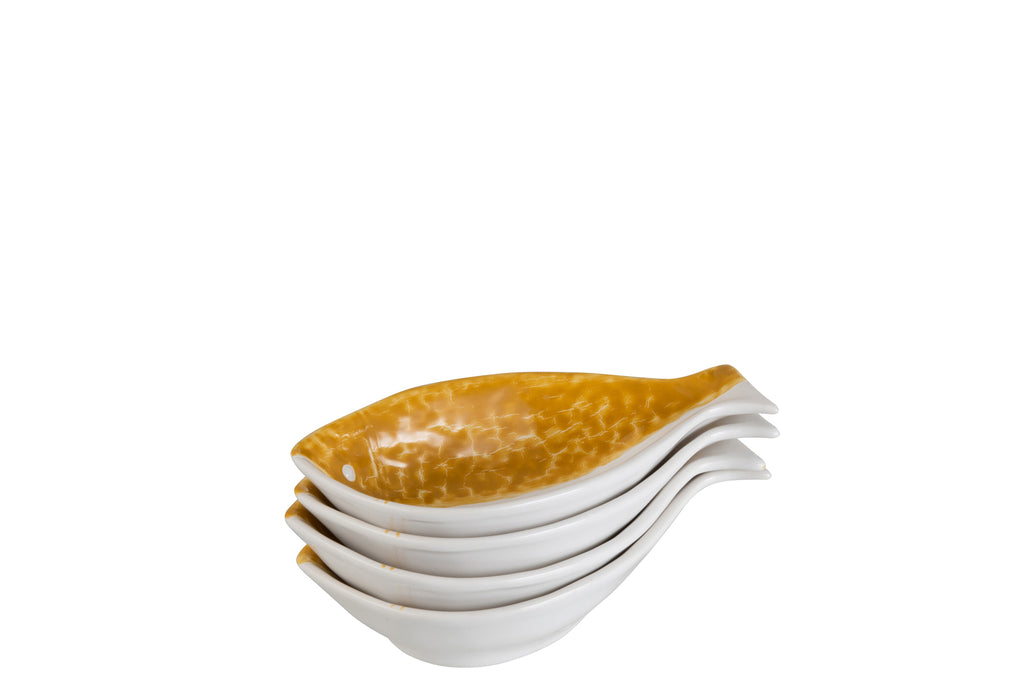 Set van 4 schotels Vis Keramiek Wit/Oker