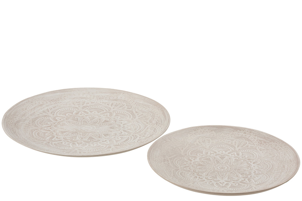 Stel 2 dienbladen Mandala MDF Wit