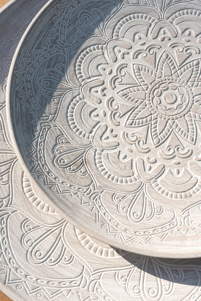 Stel 2 dienbladen Mandala MDF Wit