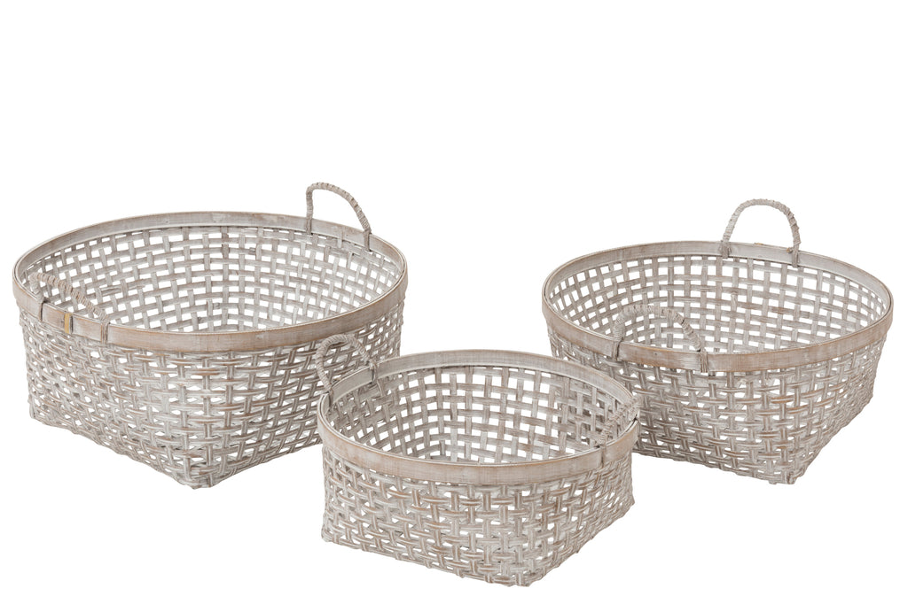 Set van 3 manden gevlochten van bamboe wit gewassen