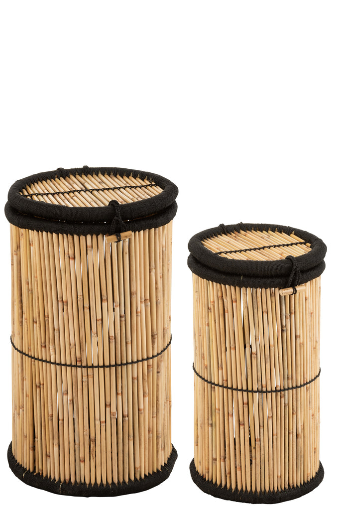 Set van 2 manden Cilinder Bamboe Natuur/Zwart