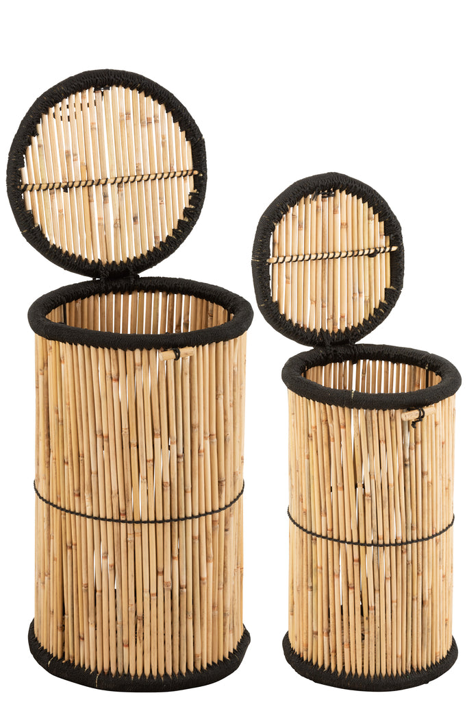 Set van 2 manden Cilinder Bamboe Natuur/Zwart