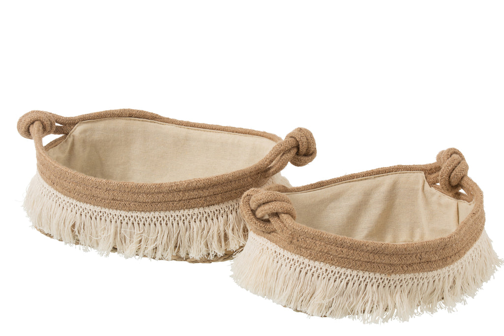 Set van 2 manden Ovaal Jute/Katoen Natuurlijk/Ecru