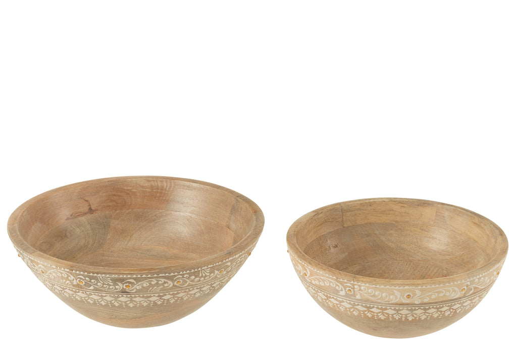 Set van 2 kommen kralen mangohout natuurlijk/wit