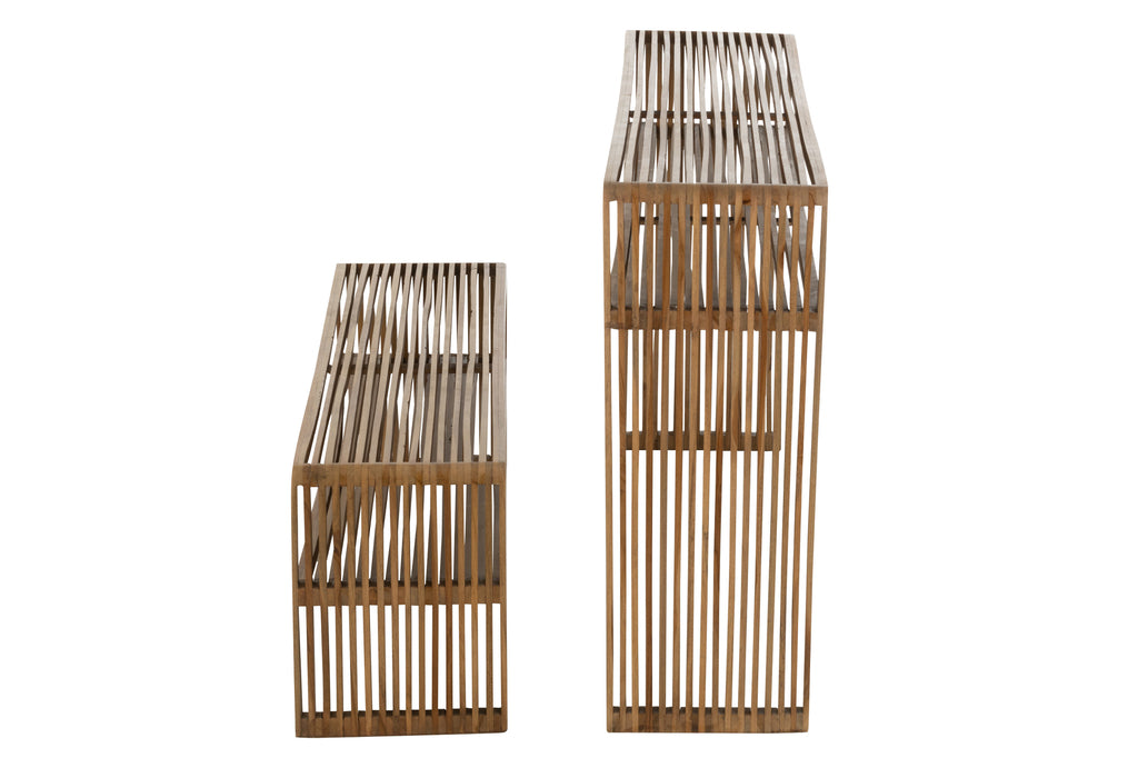 Set Of 2 Console With Shelf Recycle Teak Natural