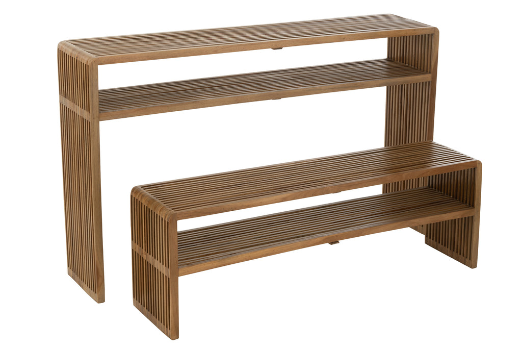 Set Of 2 Console With Shelf Recycle Teak Natural