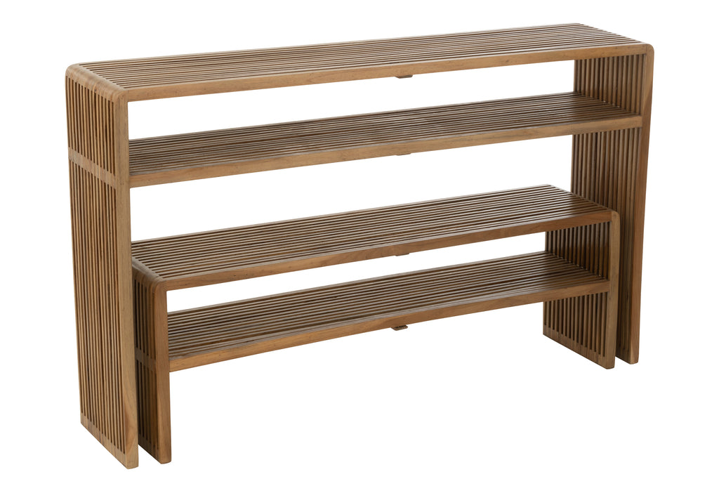Set Of 2 Console With Shelf Recycle Teak Natural