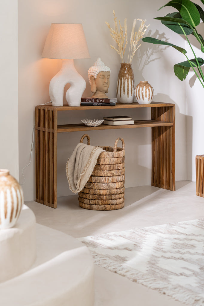 Set Of 2 Console With Shelf Recycle Teak Natural