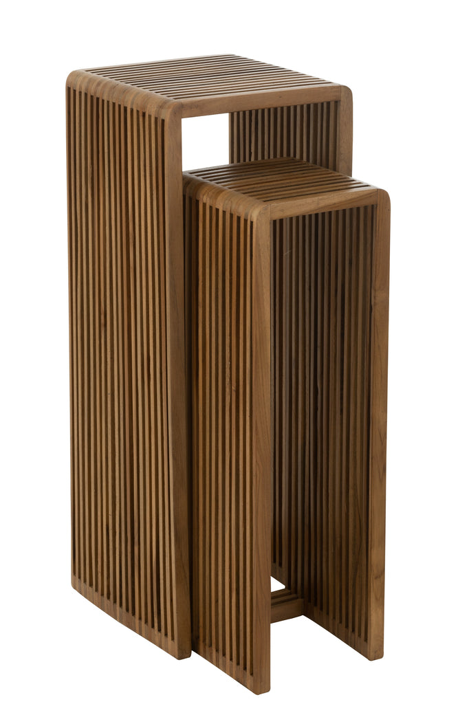 Set van 2 bijzettafels Kubus Recycle Teak Natuurlijk