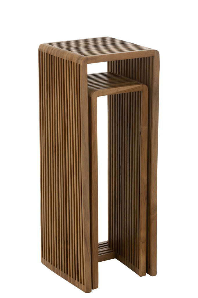 Set van 2 bijzettafels Kubus Recycle Teak Natuurlijk