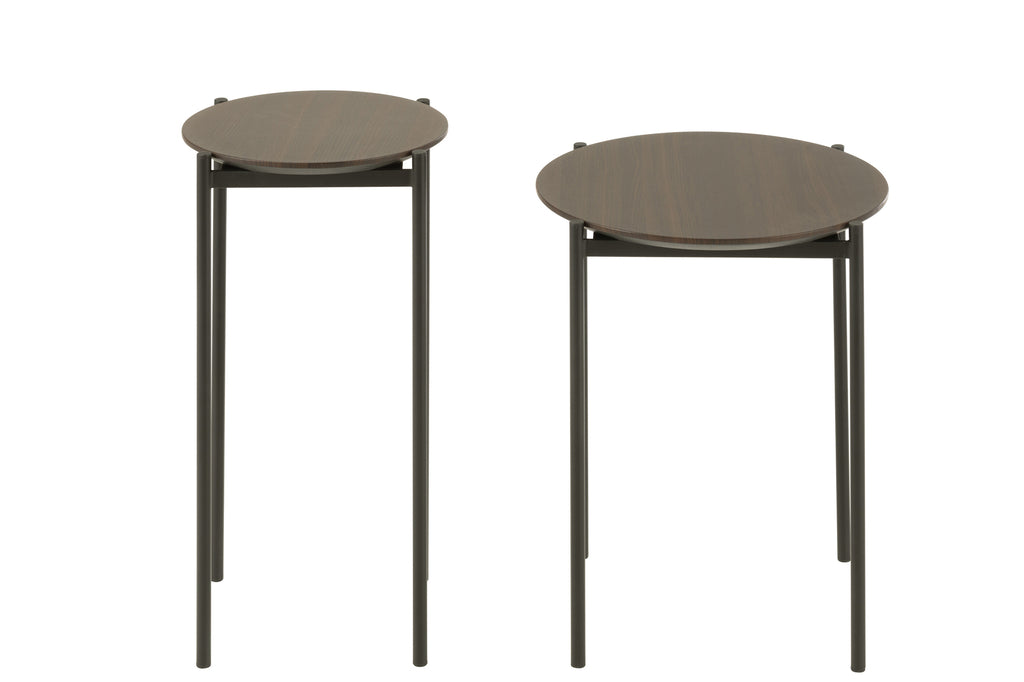 Set van 2 bijzettafels rond MDF/metaal donkerbruin