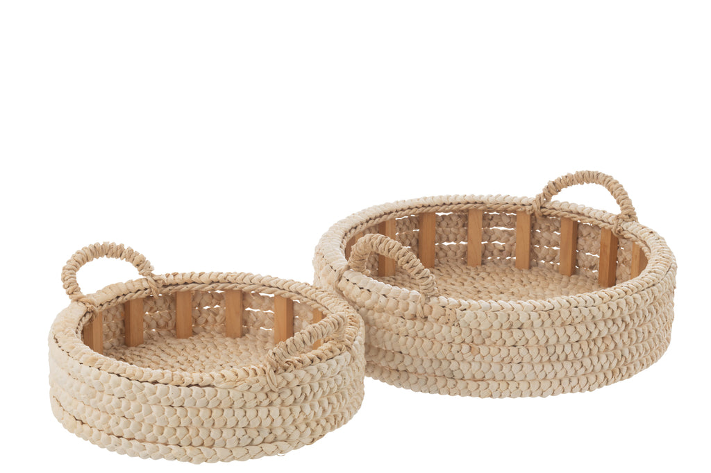 Set van 2 dienbladen rond maïskolf/spaanplaat natuurlijk