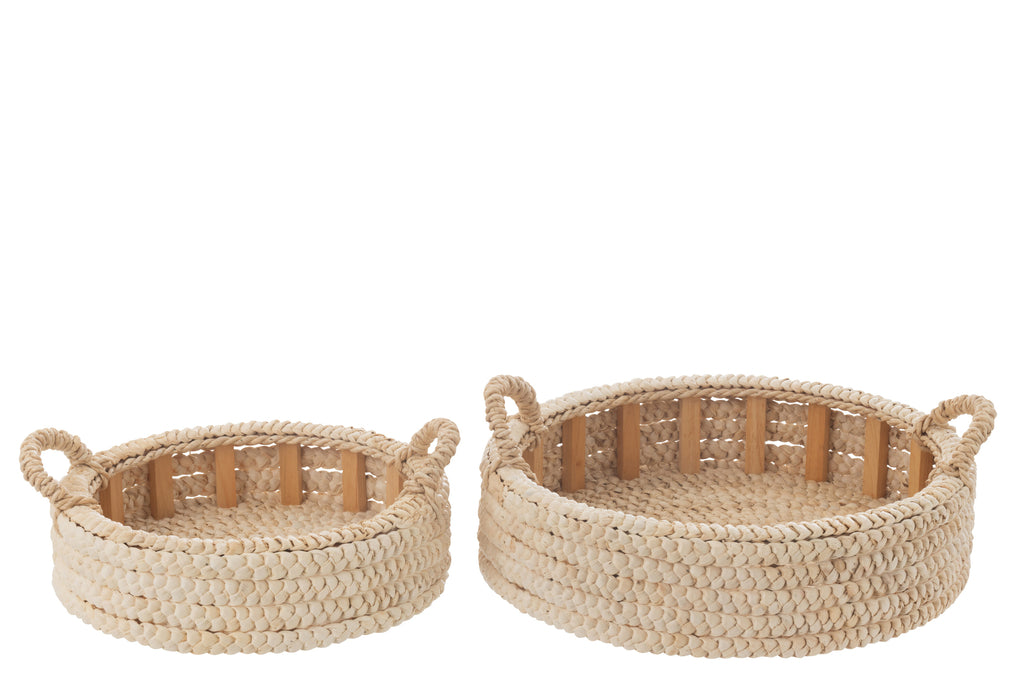 Set van 2 dienbladen rond maïskolf/spaanplaat natuurlijk