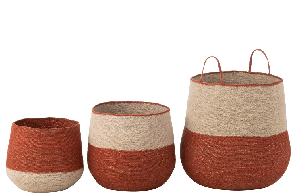 Set van 3 manden Zeegras Natuur/Terracotta