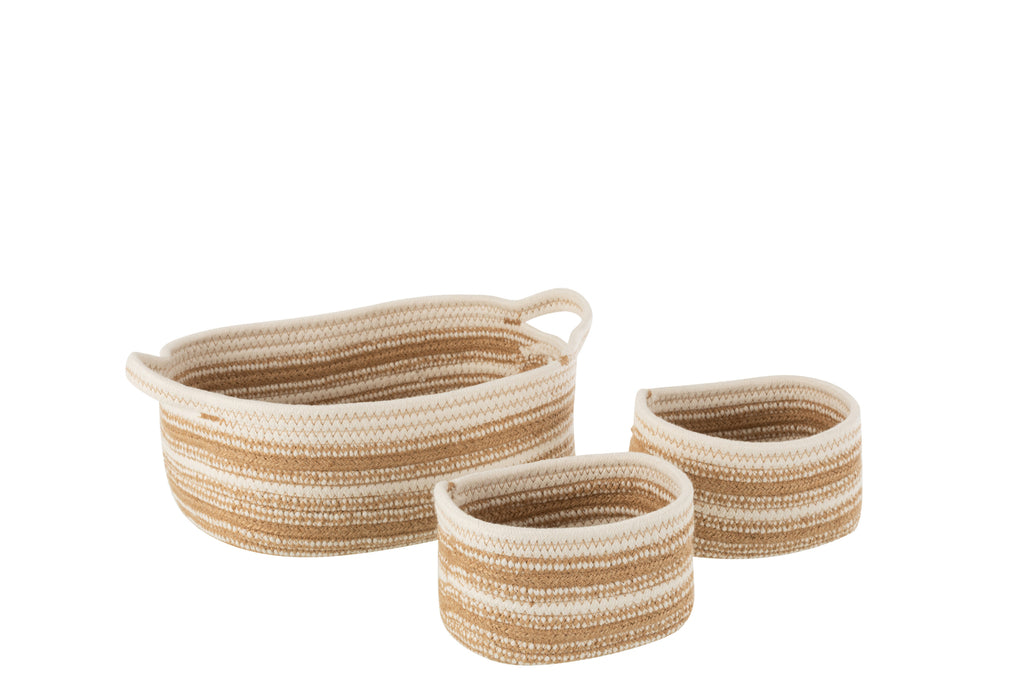 Set van 3 manden Katoen/Jute Wit Beige