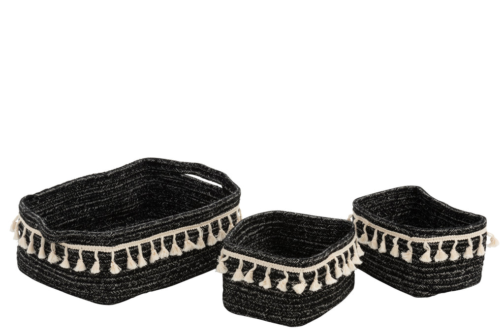 Set van 3 manden Rechthoekig Jute Zwart