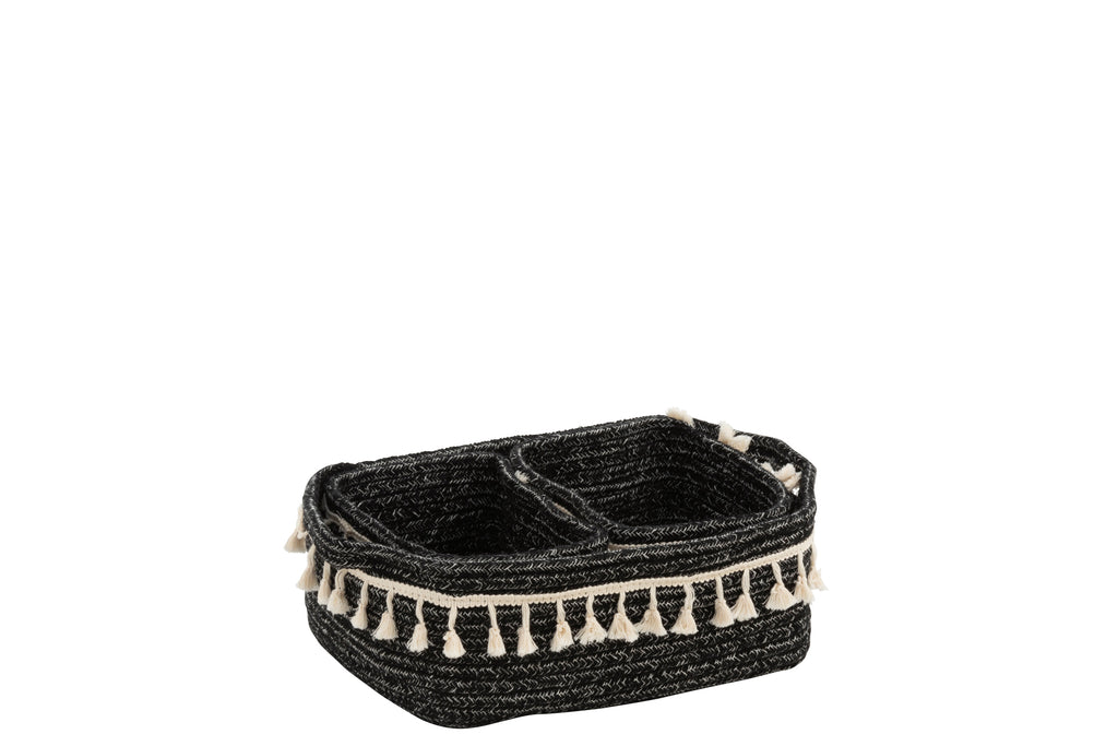 Set van 3 manden Rechthoekig Jute Zwart