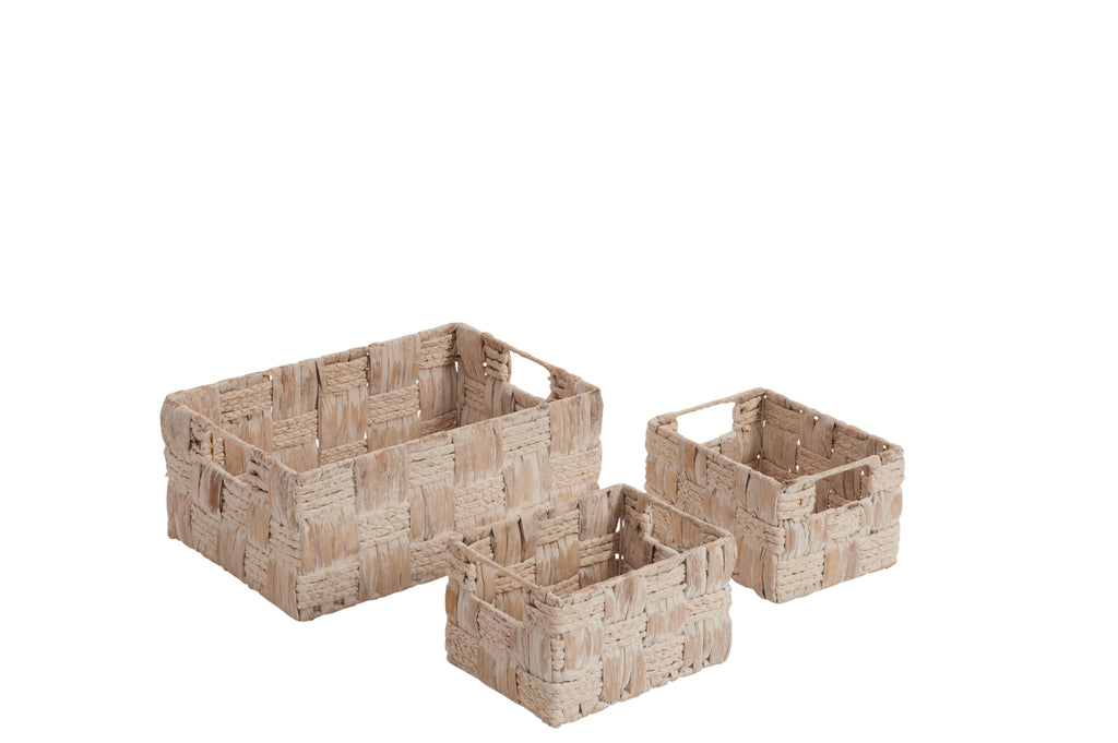 Set van 3 manden Rechthoekig Riet Wit