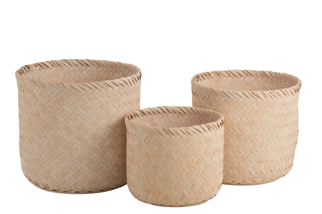 Set van 3 manden Ronde Bamboe Beige