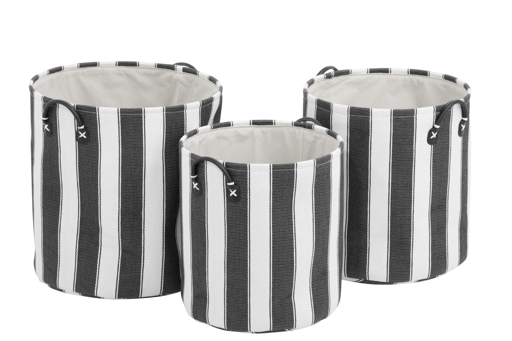 Set van 3 manden Ronde Papier/Katoen Donkerblauw/Wit