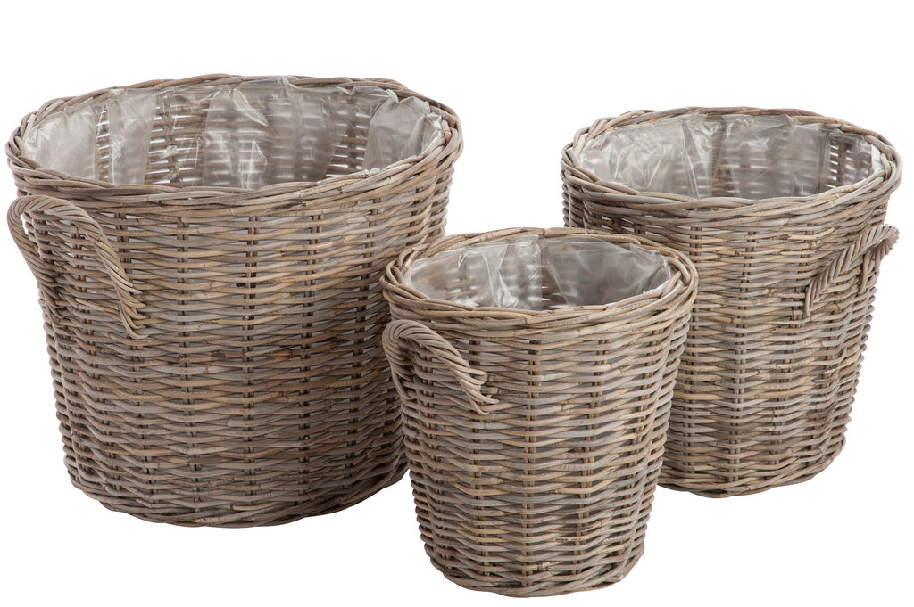 Set van 3 manden Ronde Rotan Natuurlijk 58x45x45cm