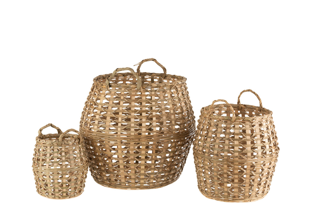 Set van 3 manden gevlochten van natuurlijk bamboe