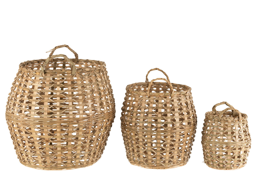 Set van 3 manden gevlochten van natuurlijk bamboe