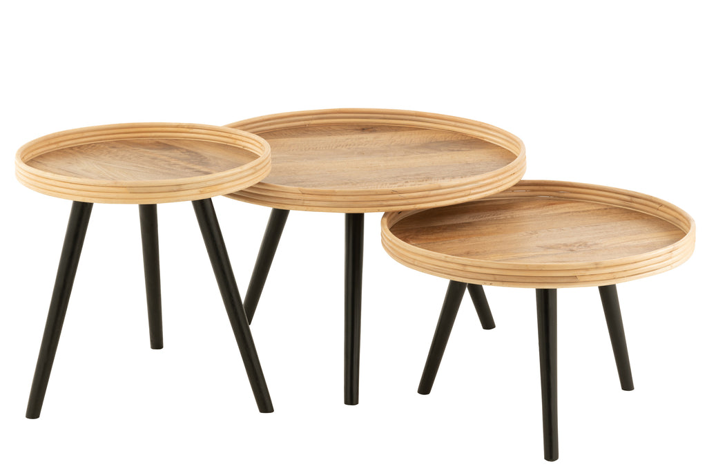 Set van 3 salontafels rond mangohout natuurlijk