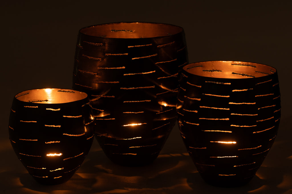 Set van 3 zwarte metalen stormlamp kommen