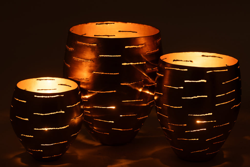 Set van 3 stormlamp schalen, metaal, goudkleurig