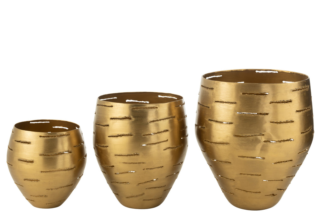 Set van 3 stormlamp schalen, metaal, goudkleurig
