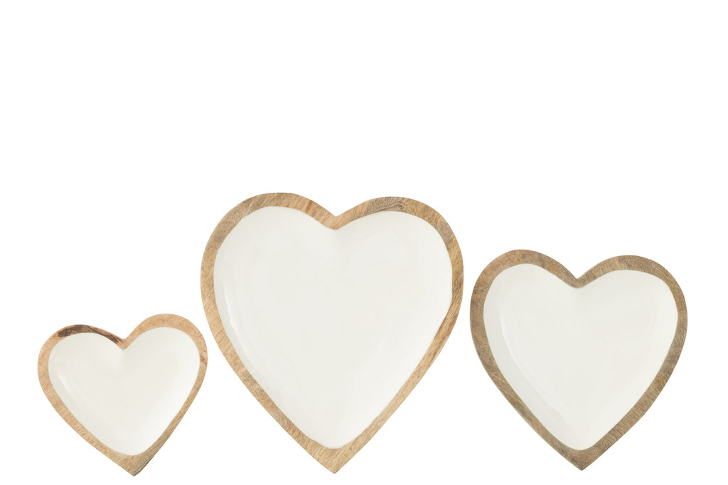 Set van 3 borden Hart Mangohout Wit/Natuurlijk