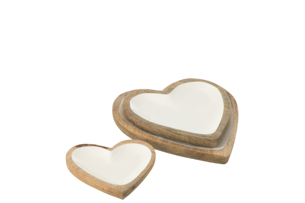 Set van 3 borden Hart Mangohout Wit/Natuurlijk