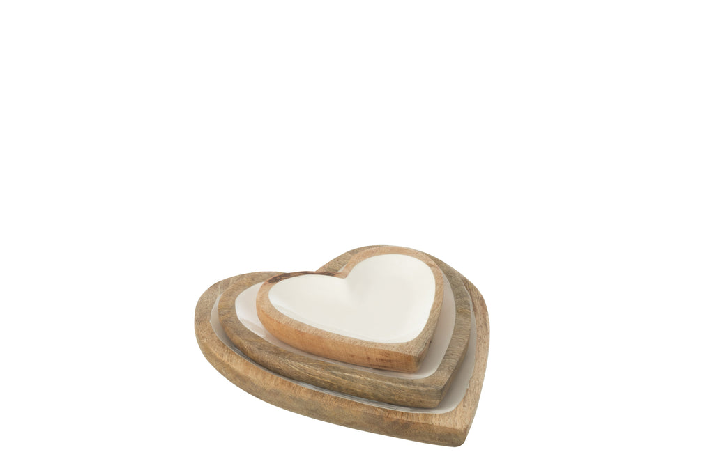 Set van 3 borden Hart Mangohout Wit/Natuurlijk