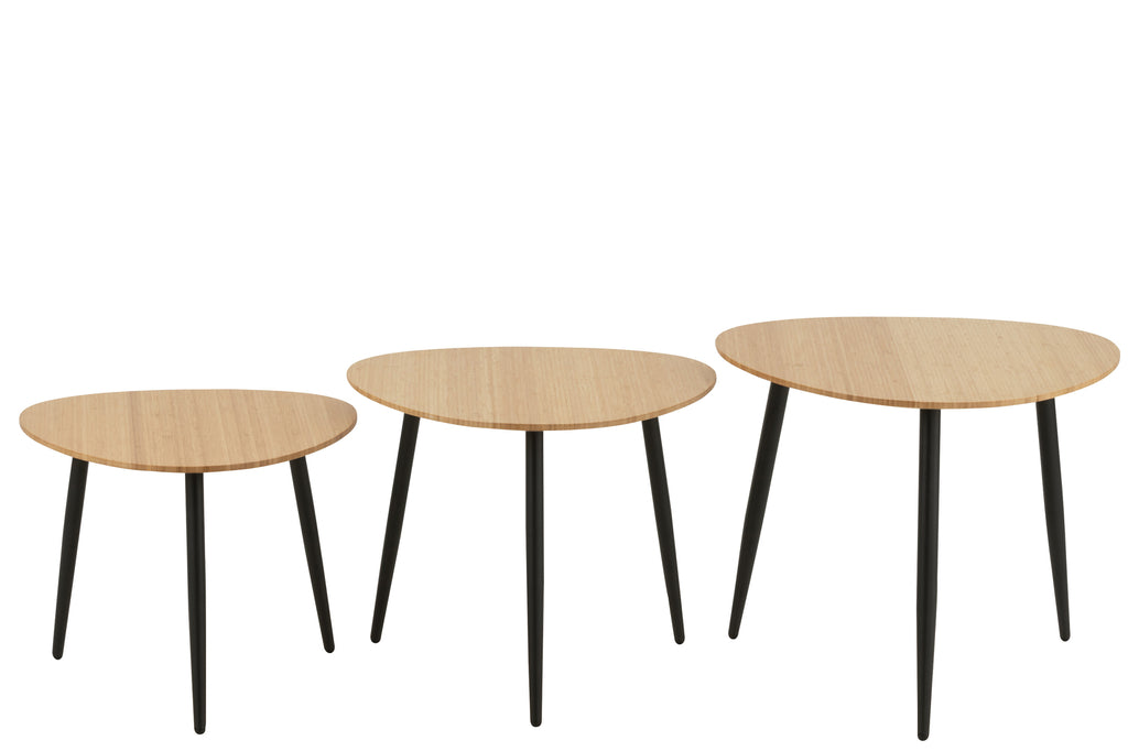 Set Of 3 Side Tables Palette Bamboo/Metal Natural/Black
