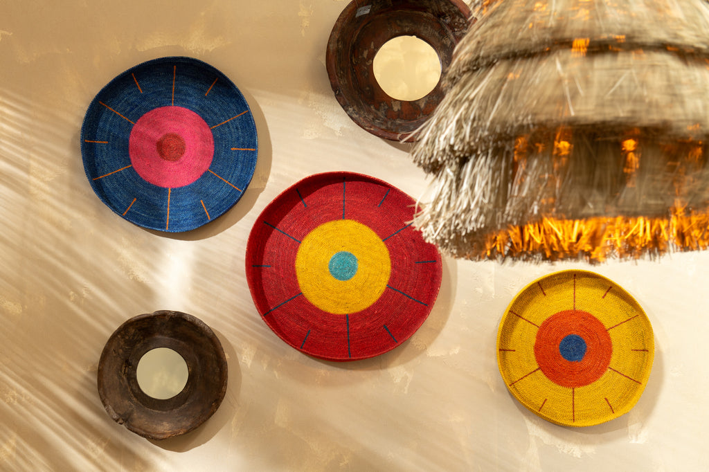 Set van 3 dienbladen wanddecoratie cirkels+lijnen zeegras mix