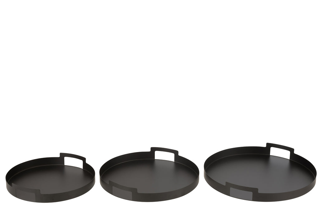 Set van 3 dienbladen rond metaal zwart