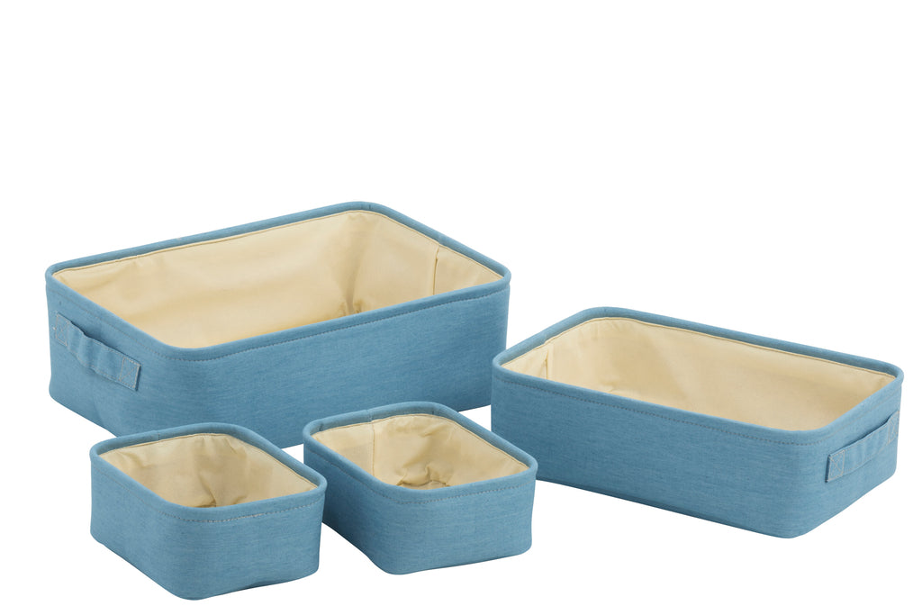 Set van 4 manden Rechthoekig Polyester/Katoen Spijkerblauw