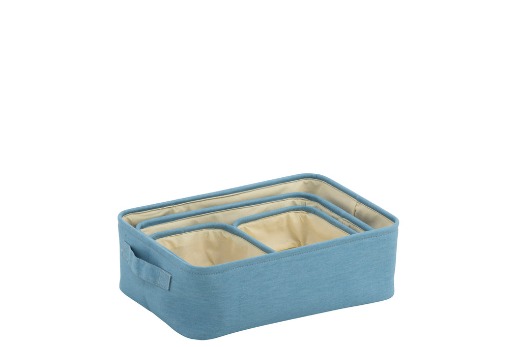 Set van 4 manden Rechthoekig Polyester/Katoen Spijkerblauw