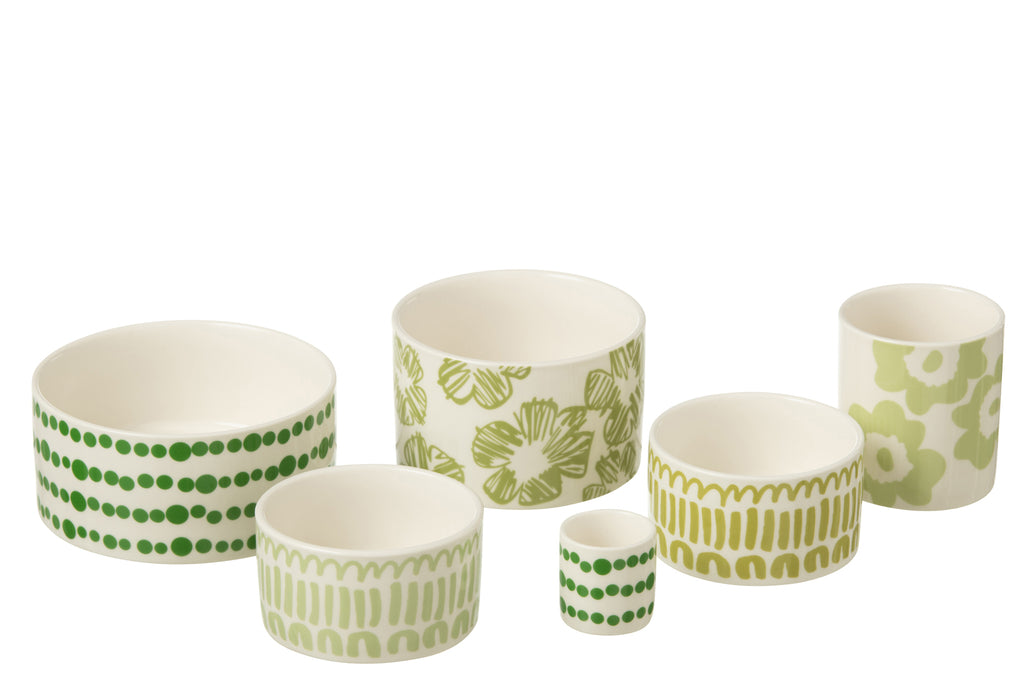 Set van 6 hapjes set + bamboe dienblad in doos keramiek groen