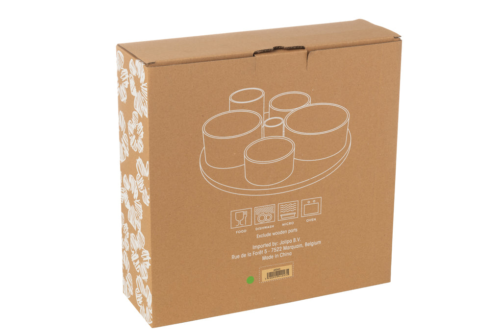 Set van 6 hapjes set + bamboe dienblad in doos keramiek groen