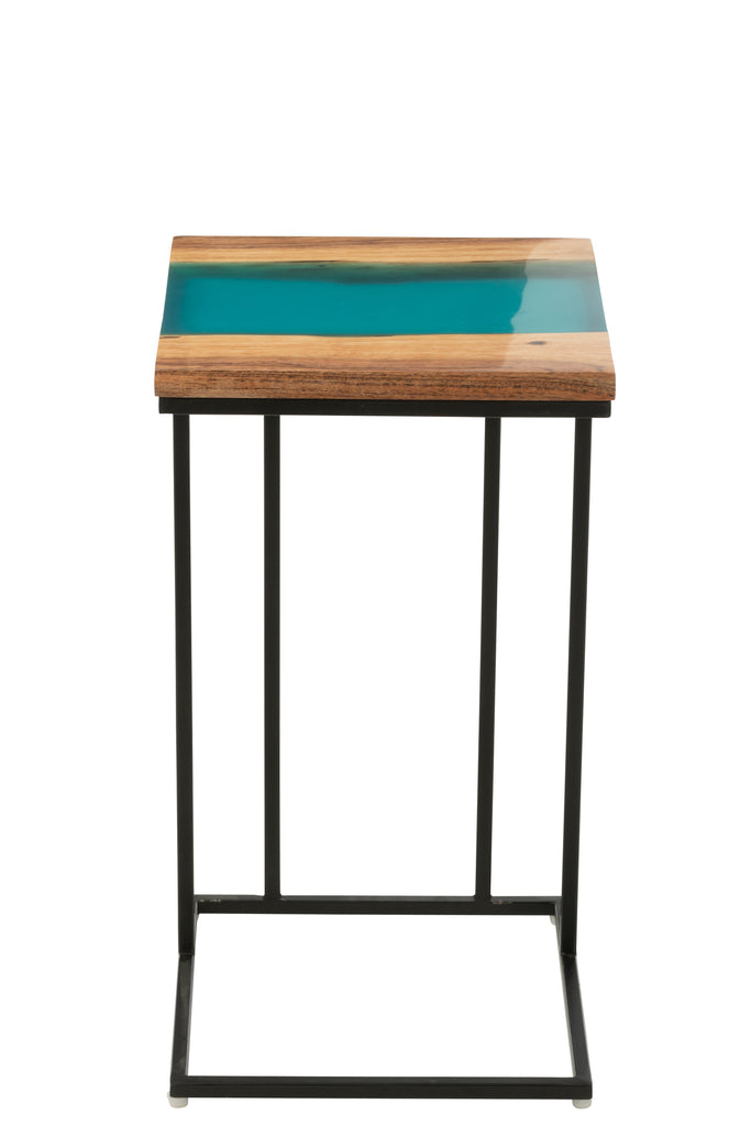 Bijzettafel Vierkant Acaciahout/Hars Natuurlijk/Blauw