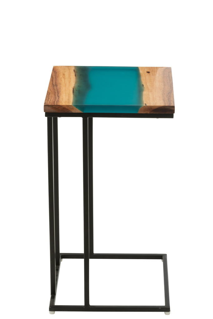 Bijzettafel Vierkant Acaciahout/Hars Natuurlijk/Blauw