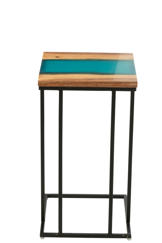 Bijzettafel Vierkant Acaciahout/Hars Natuurlijk/Blauw