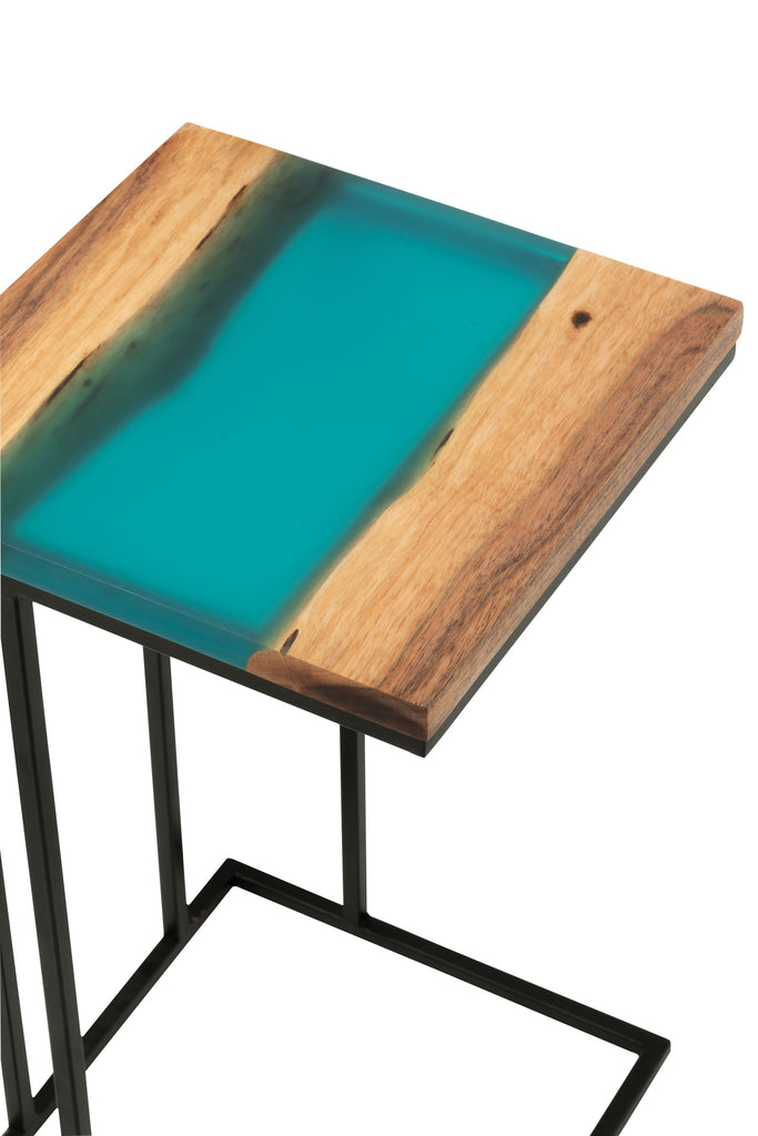 Bijzettafel Vierkant Acaciahout/Hars Natuurlijk/Blauw