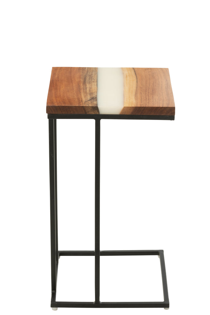 Side Table Square Acacia Wood/Resin Natural/White