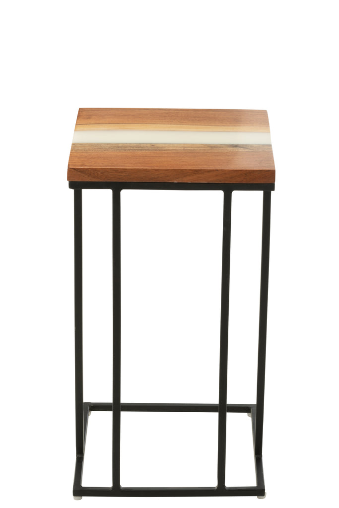 Side Table Square Acacia Wood/Resin Natural/White