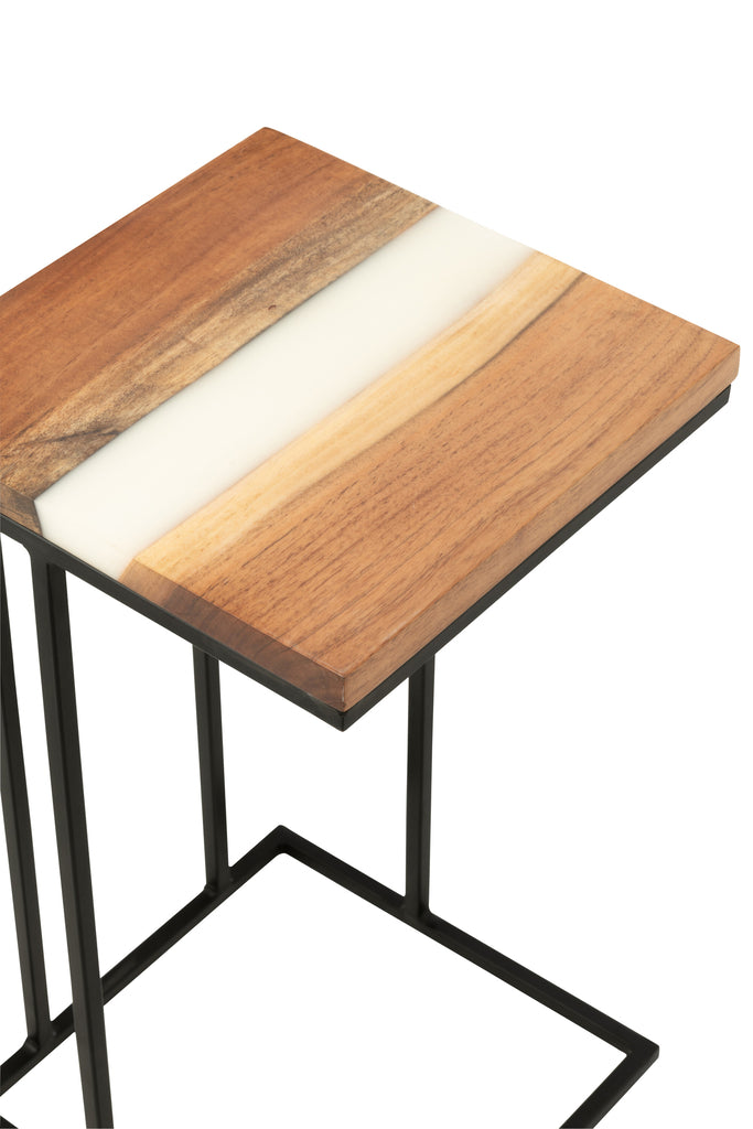 Side Table Square Acacia Wood/Resin Natural/White