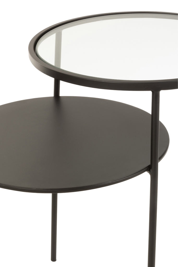 Sidetable 2 niveau Metaal/Glas Zwart Klein