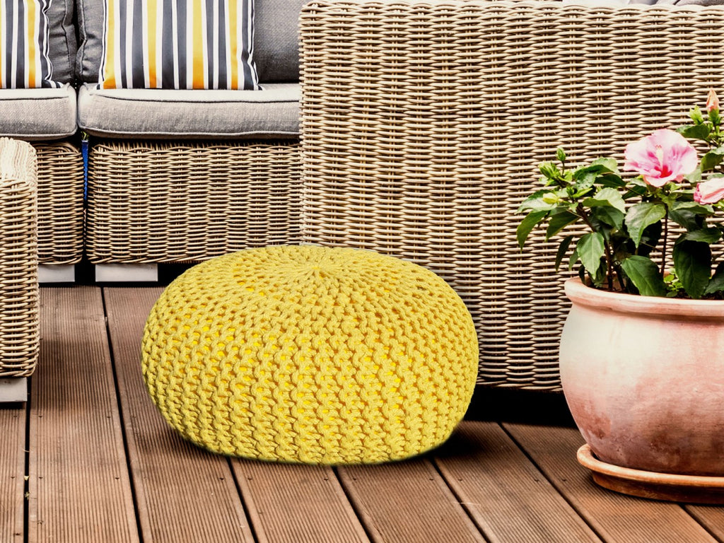 Sitzpouf Pouf Gebreide kruk Gebreide poef Ø 55cm PREMIUM Binnen Terras Zwembad Tuin Duurzaam